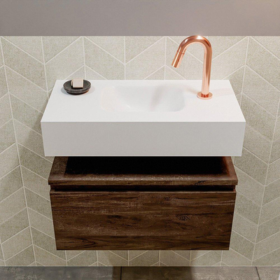 MONDIAZ ANDOR Meuble WC - 60x30x30cm - 1 trou de robinet - 1 tiroir - dark brown mat - lavabo centré - Solid surface - Blanc
