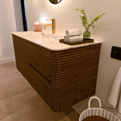 Mondiaz CIRO-DLUX Ensemble de meubles de salle de bains - 110x45x50cm - Plan vasque solid surface Nata - 1 vasque à gauche - 1 trou de robinetterie - 2 tiroirs - Dusk