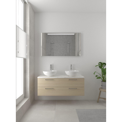 Bruynzeel Combo Ensemble de meubles de salle de bains 120x45cm 2 lavabos 4 tiroirs avec miroir avec softclose céramique chêne naturel