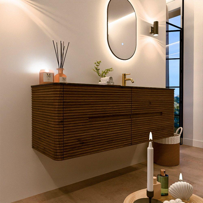 Mondiaz CIRO-DLUX Badkamermeubelset - 140x45x50cm - Solid surface wastafel Lava - 1 wasbak Rechts - 1 kraangat - 4 lades - Dusk