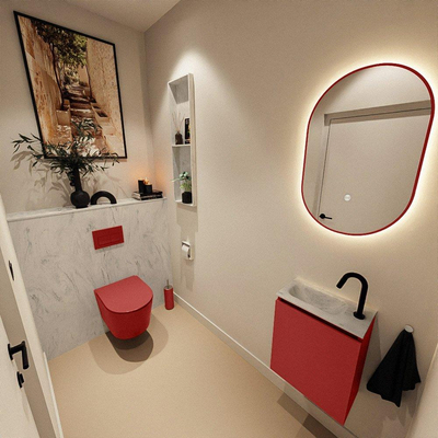 MONDIAZ TURE-DLUX Meuble toilette - 40cm - Fire - EDEN - vasque Opalo - position gauche - 1 trou de robinet