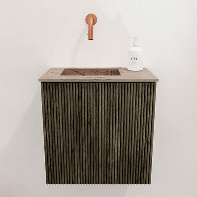 Mondiaz JOYA-DLUX 40cm toiletmeubel - kleur Shadow - Wastafel FAYE positie Links Zonder kraangat kleur Arena.