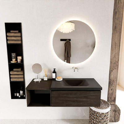MONDIAZ BUKLA Meuble de salle de bains 120cm avec module ouvert 40 couleur Dark Brown avec 1 tiroir. Lavabo CLOUD à droite 0 trous de robinet couleur Urban.
