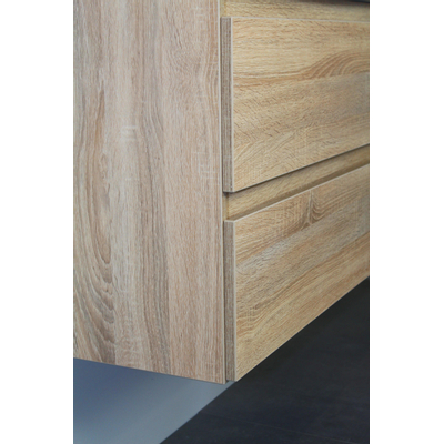 Basic Line Bella Ensemble meuble de salle de bains - 60x55x46cm - 1 lavabo - Céramique - Blanc - 1 trou de robinet - Sans miroir - MDF Chêne