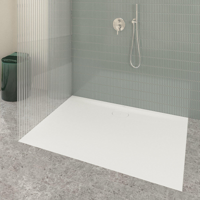 Villeroy & Boch Ecora douchebak - 140x100x3.5cm - afvoer lange zijde - stone white (wit)