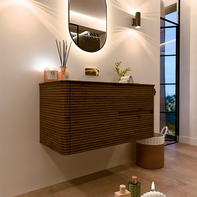 Mondiaz CIRO-DLUX Badkamermeubelset - 100x45x50cm - Solid surface wastafel Lava - 1 wasbak Midden - zonder kraangaten - 2 lades - Dusk