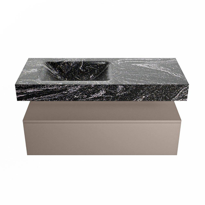 Mondiaz ALAN-DLUX Ensemble de meuble - 110cm - meuble Smoke mat - 1 tiroir - Lavabo Cloud Lava suspendu - vasque Gauche - 0 trous de robinet