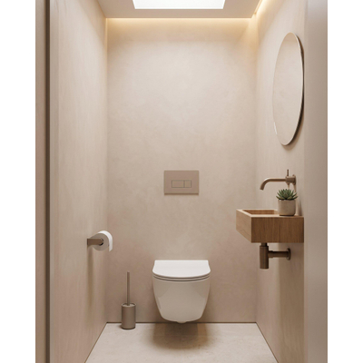 Pack WC QeramiQ Dely Swirl Compact - réservoir encastrable Geberit UP320 - avec bâti-support Burda - abattant slim - plaque de commande en plastique taupe - boutons rectangulaires - blanc brillant