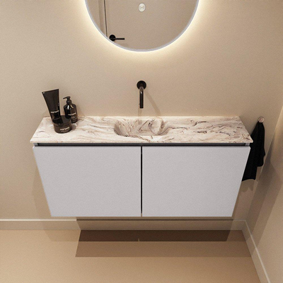 MONDIAZ TURE-DLUX Meuble toilette - 100cm - Cale - EDEN - vasque Glace - position centrale - sans trou de robinet