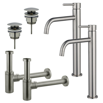 Fortifura Calvi Kit robinet lavabo - pour double vasque - robinet rehaussé - bonde clic clac - siphon design - PVD