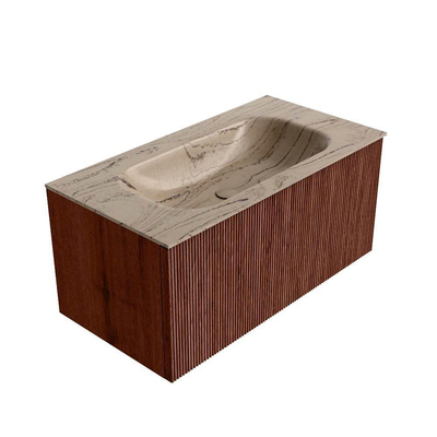 MONDIAZ KURVE-DLUX Meuble de salle de bains 90 cm couleur Ruby avec 1 tiroir et 0 porte. Lavabo BIG SMALL Central sans trou de robinet Arena.