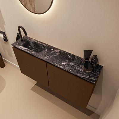 MONDIAZ TURE-DLUX Meuble toilette - 100cm - Rust - EDEN - vasque Lava - position gauche - 1 trou de robinet