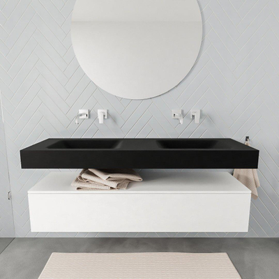 MONDIAZ ALAN 150cm - meuble bas - talc - 1 tiroir - lavabo suspendu - 2 cuves - 0 trous de robinet - urban