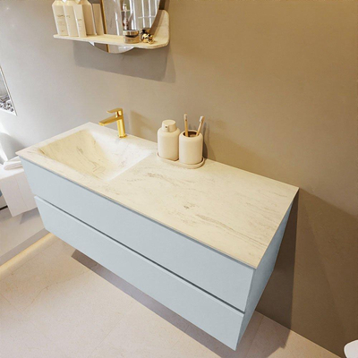 Mondiaz VICA-DLUX Ensemble de meuble de salle de bain - 120cm - meuble sous-vasque argile - 2 tiroirs - lavabo encastré nuage gauche - 1 trou de robinet - version haute 60cm - opalo