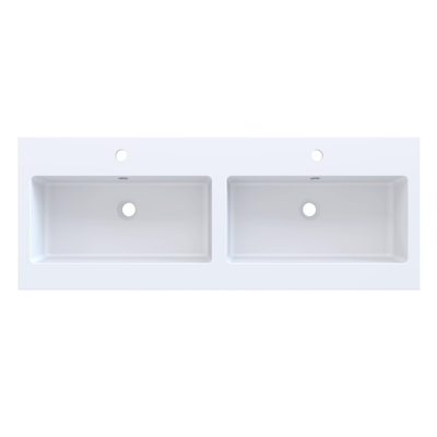 Arcqua Mira Inbouw Wastafel - 121x46x1.5cm - dubbele wasbak - 2 kraangaten - cast marble - mat wit