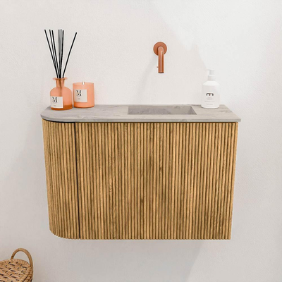 Mondiaz JOYA-DLUX 61.6cm toiletmeubel - ronding links kleur Oak - Wastafel FAYE positie Rechts Zonder kraangat kleur Glace.