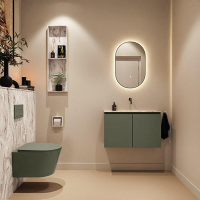 MONDIAZ TURE-DLUX Meuble de toilettes 80 cm Army. EDEN lavabo Glace position centrale. Sans trou de robinet.