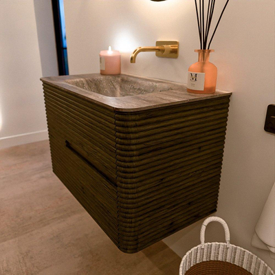 Mondiaz CIRO-DLUX Badkamermeubelset - 80x45x50cm - Solid surface wastafel Oza - 1 wasbak Midden - zonder kraangaten - 2 lades - Shadow