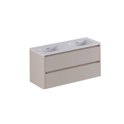 Thebalux Sunny Badmeubelset - 122x46x57cm - wastafel - keramiek - 1 kraangat - glans wit - onderkast - 2 lades - greeploos - houtfineer - Sahara Sand (beige)