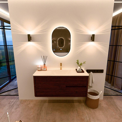 Mondiaz CIRO-DLUX Badkamermeubelset - 120x45x50cm - Solid surface wastafel Meli - 1 wasbak Midden - 1 kraangat - 2 lades - Ruby