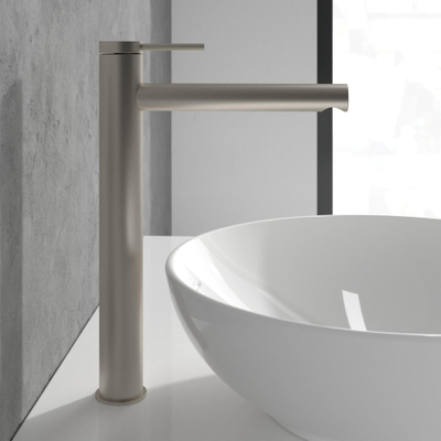 Villeroy & Boch Loop & Friends wastafelkraan - hoog - zonder waste - brushed nickel (rvs)