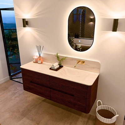 Mondiaz CIRO-DLUX Meuble de salle de bains - 140x45x50cm - Plan vasque Solid surface Meli - 1 vasque à droite - sans trous de robinetterie - 4 tiroirs - Ruby
