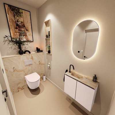 MONDIAZ TURE-DLUX Meuble toilette - 60cm - Rosee - EDEN - vasque Frappe - position gauche - 1 trou de robinet