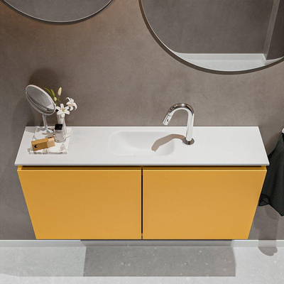 MONDIAZ TURE Toiletmeubel 100x23x50cm met 1 kraangaten 2 deuren ocher mat Wastafel Eden midden Solid Surface Wit