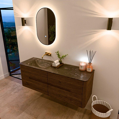 Mondiaz CIRO-DLUX Badkamermeubelset - 140x45x50cm - Solid surface wastafel Lava - 1 wasbak Links - zonder kraangaten - 4 lades - Dusk