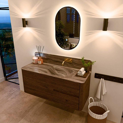 Mondiaz CIRO-DLUX Ensemble de meubles de salle de bains - 120x45x50cm - Plan-vasque solid surface Sombra - 1 vasque à droite - sans trous de robinetterie - 2 tiroirs - Dusk