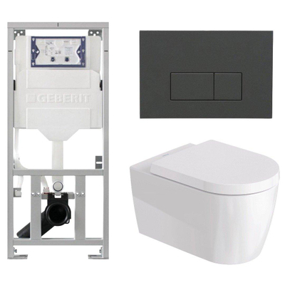 Duravit Me by Starck Ensemble WC – réservoir encastré avec mécanisme de chasse UP320 – abattant à fermeture ralentie (soft-close) – plaque de commande en plastique anthracite mat – boutons rectangulaires – anthracite mat