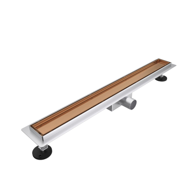FugaFlow Eccelente Caniveau de douche à battant - 60cm - grille à carreaux - bride de sol - Cuivre brossé PVD (Cuivre)