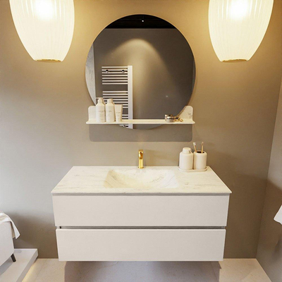 Mondiaz VICA-DLUX ensemble de meuble de salle de bain - 110cm - meuble sous lavabo lin - 2 tiroirs - lavabo encastré nuage milieu - 1 trou de robinet - miroir modèle spot - version XL 60cm haut - opalo