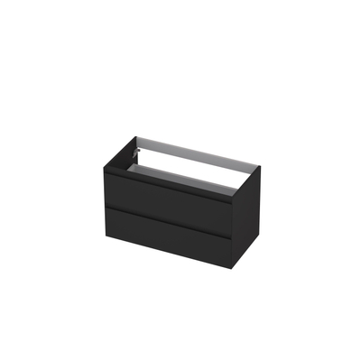 INK Wastafelonderkast - 90x45x52cm - 2 lades - greeploos - MDF lak - Zwart mat