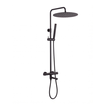 Ensemble de douche pluie FugaFlow Eccelente Sobrado - thermostatique - pommeau de douche 30 cm - flexible lisse - douchette bâton - bec de baignoire pivotant - noir mat