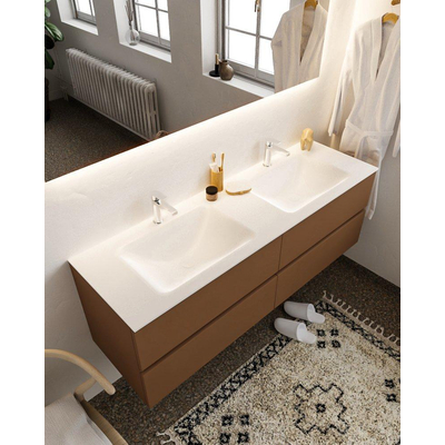 MONDIAZ VICA Ensemble de meuble salle de bain - 150cm - 4 tiroirs - lavabo Cloud double - 2 trous de robinet - solid surface rouille