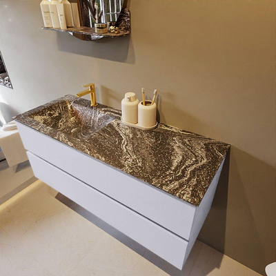 Mondiaz VICA-DLUX Ensemble de meuble de salle de bain - 120cm - meuble sous-vasque cale - 2 tiroirs - lavabo encastrée cloud gauche - 1 trou de robinet - version haute de 60cm - lave