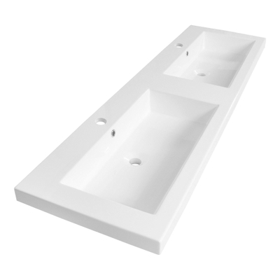 Saniclass Foggia lavabo pour meuble 160cm 2 lavabos 2 trous marbre minéral blanc