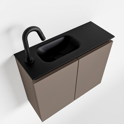 MONDIAZ TURE Toiletmeubel 60x23x50cm met 1 kraangaten 2 deuren smoke mat Wastafel Eden links Solid Surface Zwart
