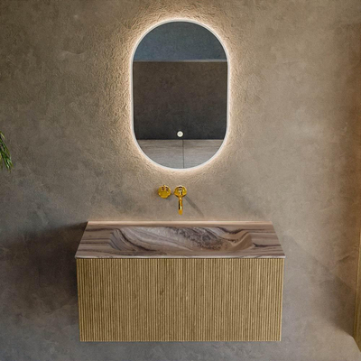 MONDIAZ KURVE-DLUX Meuble de salle de bains 90cm couleur Dusk avec 1 tiroir et 0 porte. Plan-vasque BIG SMALL Central sans trou de robinet Sombra.