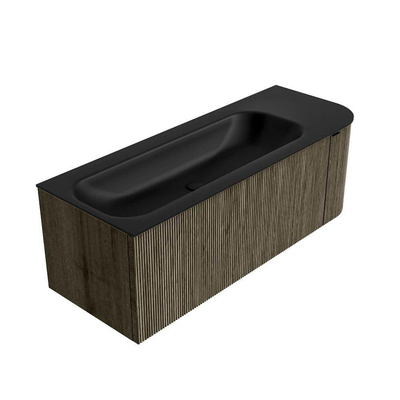 Ensemble de meuble de salle de bain Mondiaz KURVE - 125x46x40cm - 1 tiroir - 1 porte - lavabo en solid surface - gauche - sans trou de robinet - Shadow