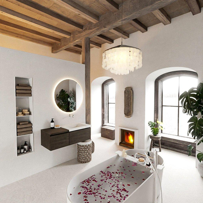 MONDIAZ BUKLA 100cm ensemble de meuble avec module 40 couleur Marron Foncé avec 2 tiroirs. Lavabo CLOUD à droite 0 trous de robinet couleur Talc.
