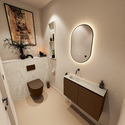 MONDIAZ TURE-DLUX Meuble de toilettes 80 cm Rust. EDEN vasque Ostra position gauche. Sans trou de robinet.
