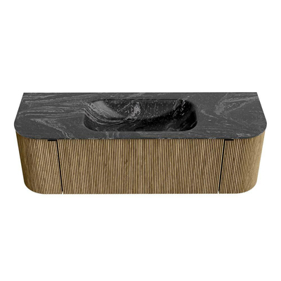 Mondiaz KURVE-DLUX Badkamermeubelset - 140x46x40cm - 1 lade - 2 deuren - wastafel solid surface - midden - 1 kraangat - Dusk