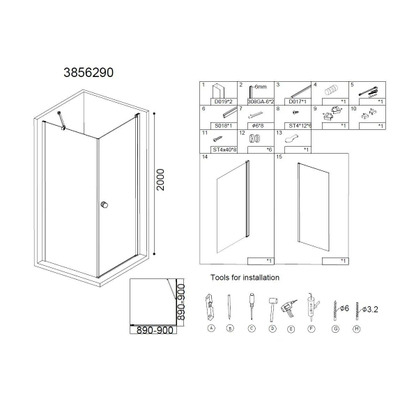 Best Design Erico cabine de douche carrée avec 1 porte pivotante 90x90x200cm verre NANO 6mm