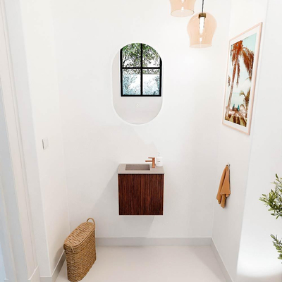 Mondiaz JOYA-DLUX 40cm toiletmeubel - kleur Ruby - Wastafel FAYE positie Links 1 kraangat kleur Saba.