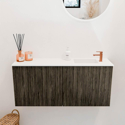 Mondiaz JOYA 90cm toiletmeubel - kleur Shadow - Wastafel FAYE positie Rechts 1 kraangat kleur Talc.