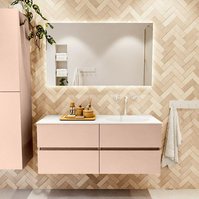 MONDIAZ VICA Ensemble meuble de salle de bains - 120cm - meuble bas rosee - 4 tiroirs - lavabo moon à droite - 1 trou de robinet - version haute 60cm - talc