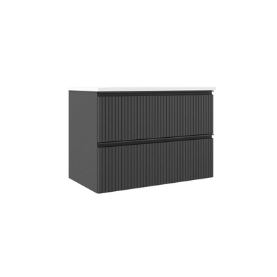 Saniclass Prime Blend Ensemble meuble de salle de bains - 80x55x46cm - 1 vasque ovale en céramique blanche - 1 trou de robinet - 2 tiroirs - miroir rectangulaire - anthracite mat