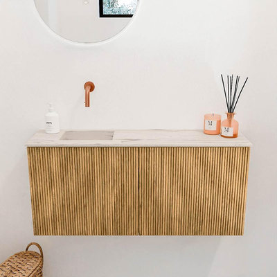 Mondiaz JOYA-DLUX 90cm meuble de toilette - couleur Chêne - Vasque FAYE position Gauche Sans trou de robinet couleur Nata.